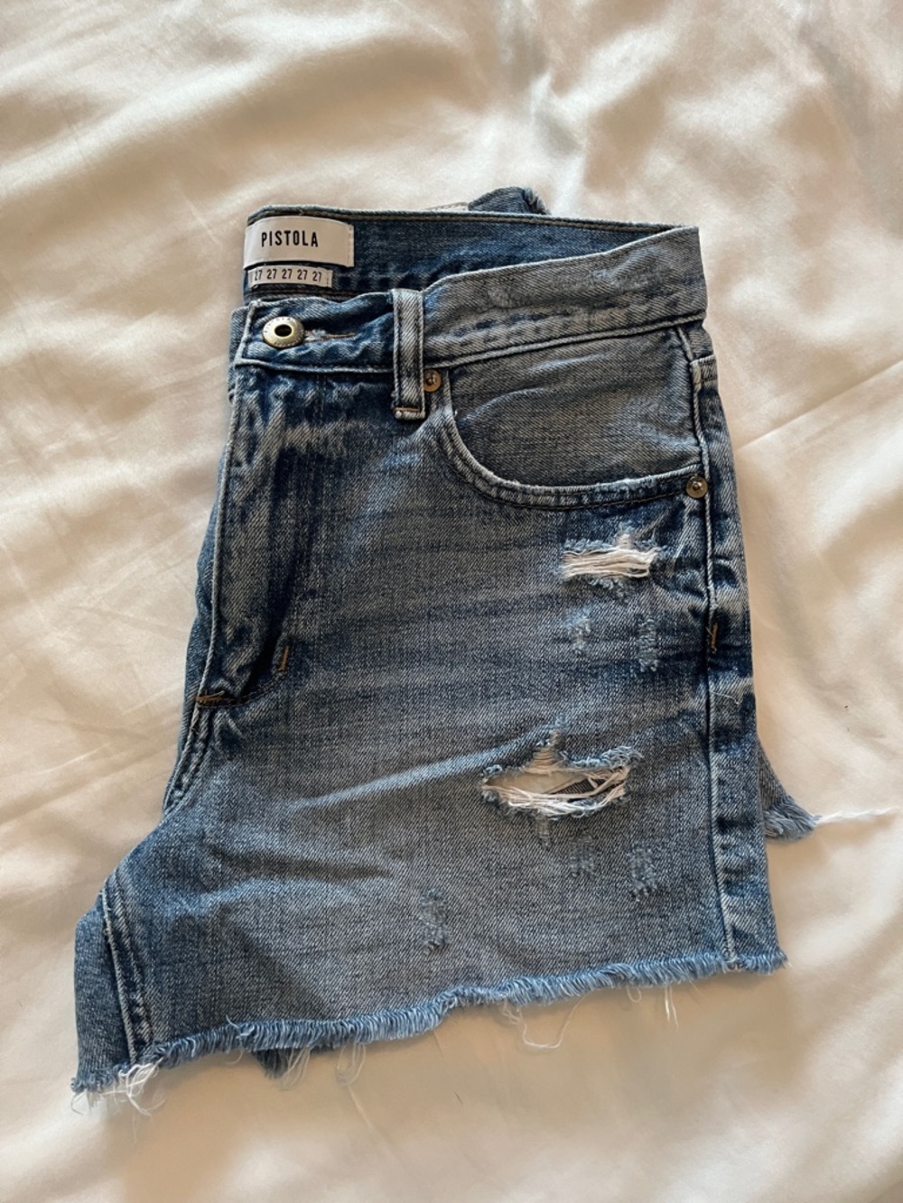 pistola faded blue distressed denim shorts size 27